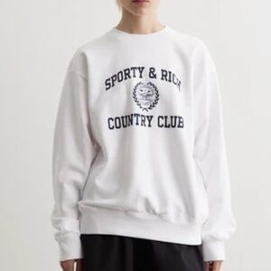 Sporty & Rich Varsity Crest Crewneck Sweatshirt White/Navy. Size S